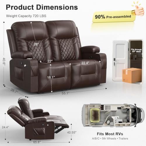 Loveseat Recliner Sofa, Wall Hugger RV Recliner Loveseat - Image 2