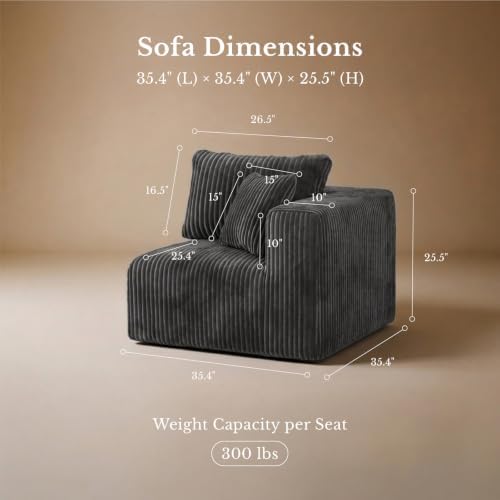 Maywish Single Modular Sofa Chair, Corduroy Boneless Couch, Dark Grey - Image 2