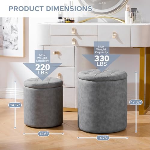 Faux Round Ottoman with Storage, Small Foot Stool - Image 5