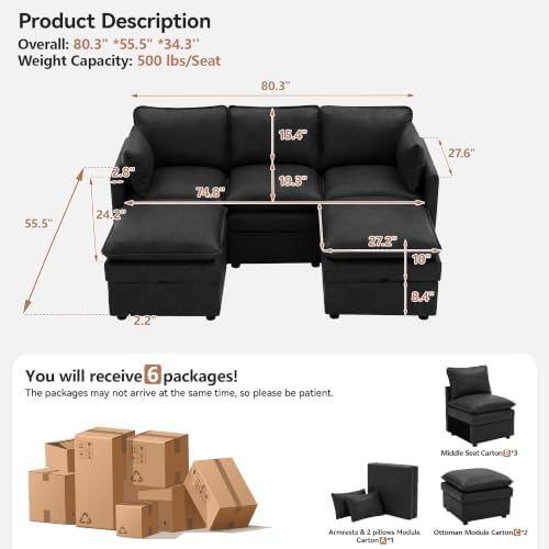 80" Black Faux Leather Storage 3 Seater Sofa - Image 2