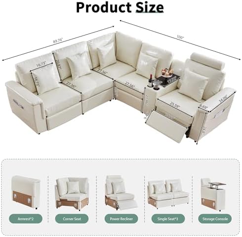 RARZOE Faux Leather Modular Sectional Sofa, L Shaped, 5 Seater - Image 2