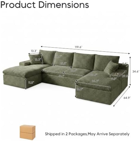 120" Modular Sectional Sofa, U-Shape Boneless Couch - Image 2