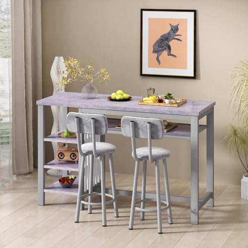 AWQM 3-Piece Bar Table and Chairs Set, Modern Gray Table - Image 5