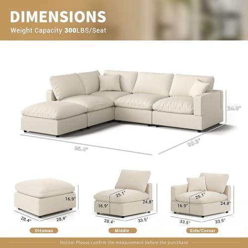 Modern Sectional Linen Couch for Living Room V-Shape Sofas, 5 Seat Modular - Image 2