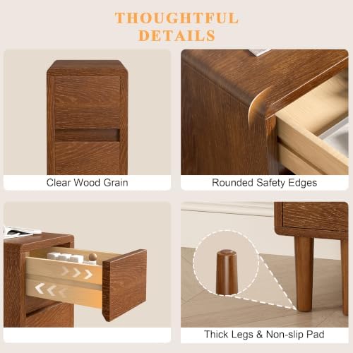 Narrow Nightstand with 3 Drawers Narrow Night Stand Solid Wood Bedside Table - Image 6