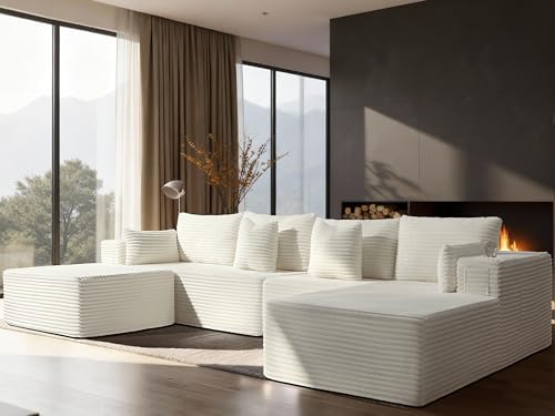 138" Cloud Sectional Couch, Comfort U Shaped Boneless Couch by VYUXWO
