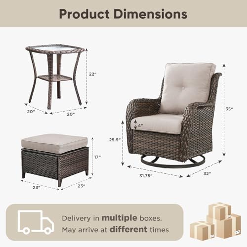 Belord 5 Piece Wicker Patio Furniture Set, Outdoor Swivel Rocker Chairs Set of 2 - Image 2