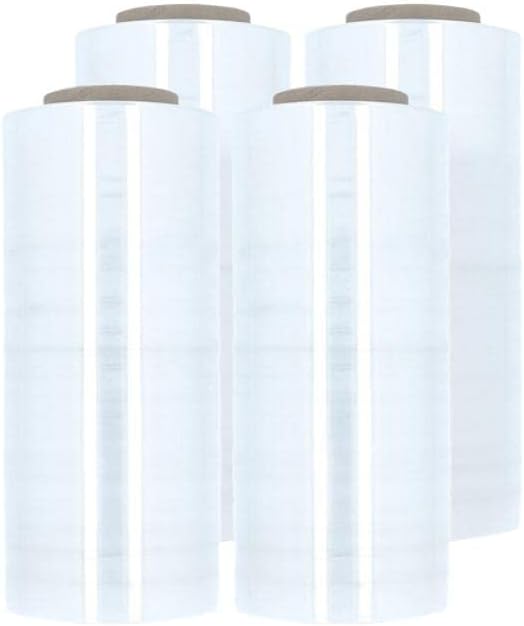 PSBM Stretch Wrap, 4 Pack, 16 Inch x 1500 Feet, 47 Gauge, Clear Plastic Cling, Cast Hand Stretch Film Rolls for Packaging Moving Packing Pallets