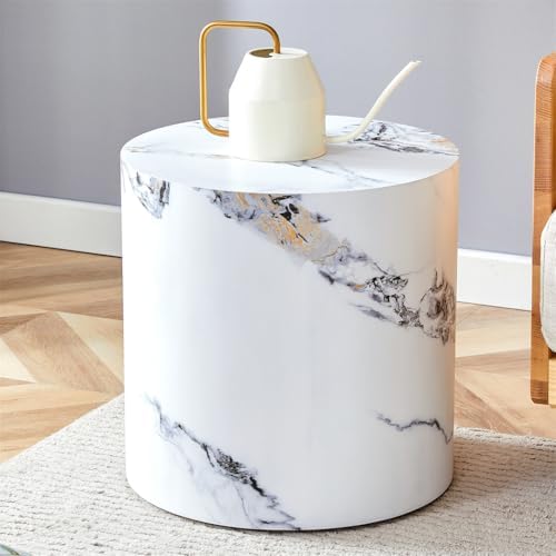 Round Side Table, End Table Living Room Tables, Faux Marble Sofa Couch Tables - Image 3