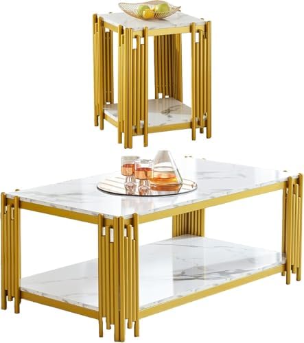White Marble Coffee Table Set by Unknown