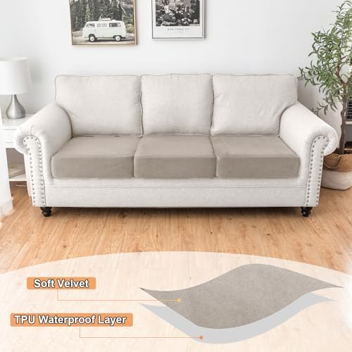 NAISI Waterproof Couch Cushion Covers Thick Velvet Fabric Washable Sofa - Image 2