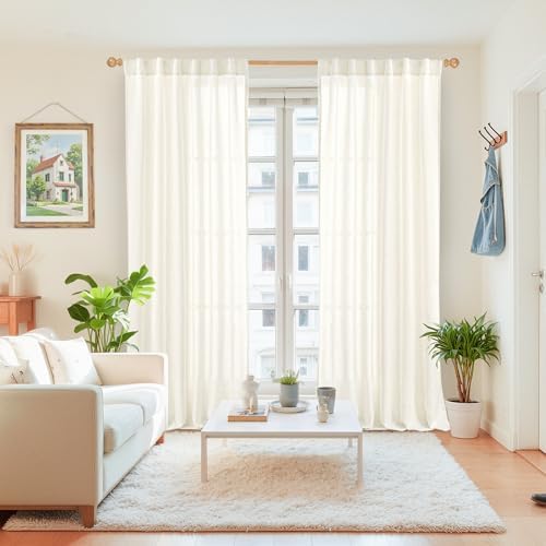 YoungsTex Ivory Linen Curtains 102 Inch Length - Image 2