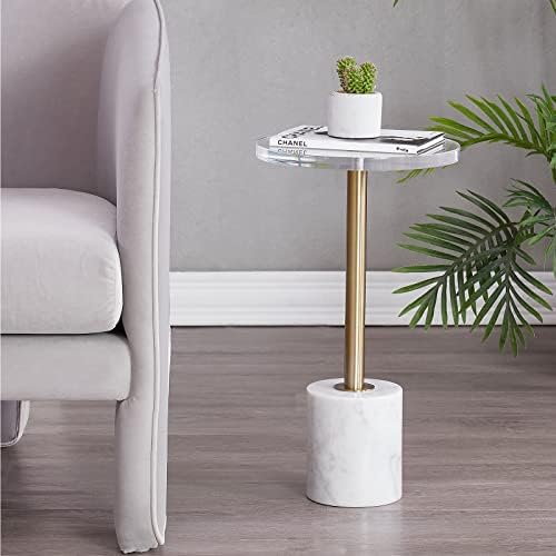Small Clear Acrylic End Table, Marble Base Gold Leg Modern Nightstand - Image 2
