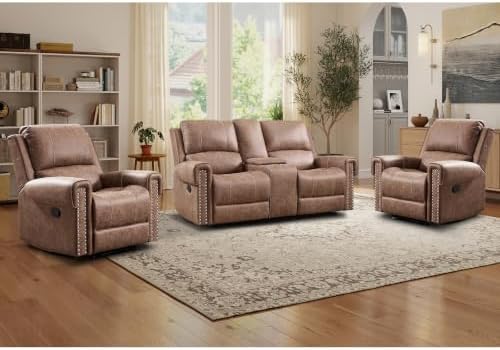 EBELLO 3-Piece Manual Recliner Sofa Set, Faux Leather 2 Overstuffed Single by EBELLO