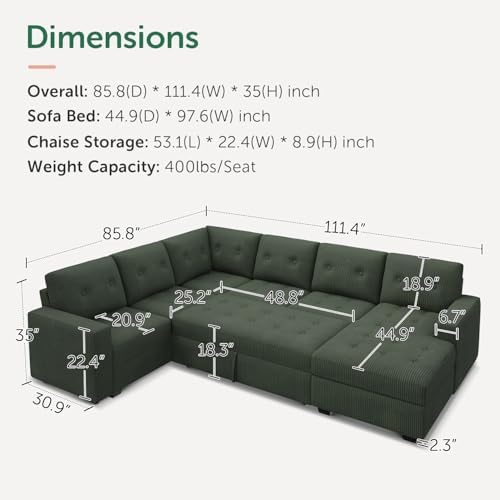 HONBAY 111.4'' Modular Sectional Sleeper Sofa - Image 2