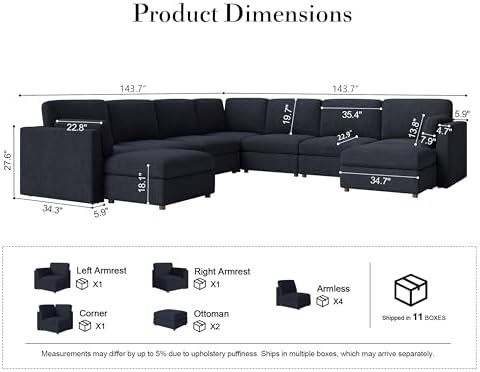 Oversized Modular Sectional Sofa U-Shaped Cloud Couches Blue - Image 2