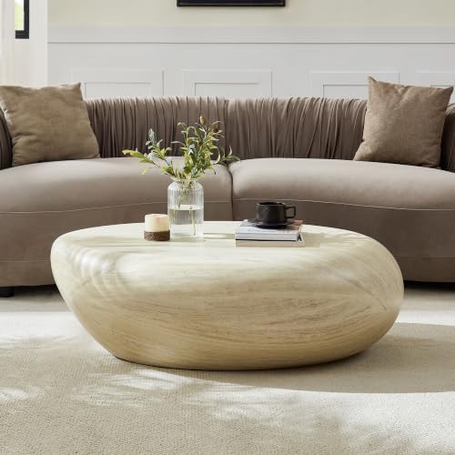 JUSTONE 43" Oval Coffee Table, Curved Fiberglass Light Yellow - Image 4