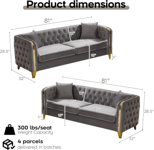 Velvet Chesterfield Button Tufted Sofa Set, Upholstered Comfy Sofa - Image 2