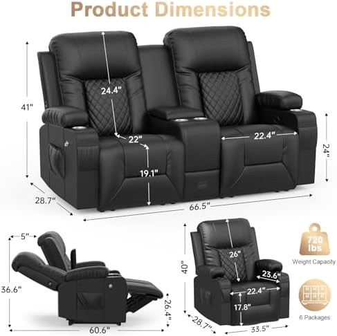Recliner Sofa Set, Loveseat Recliner Couch and Recliner Chair - Image 2