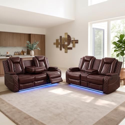 Power Reclining Leather Sofa Set – 2-Piece Home Theater Seating by DaydoSempli