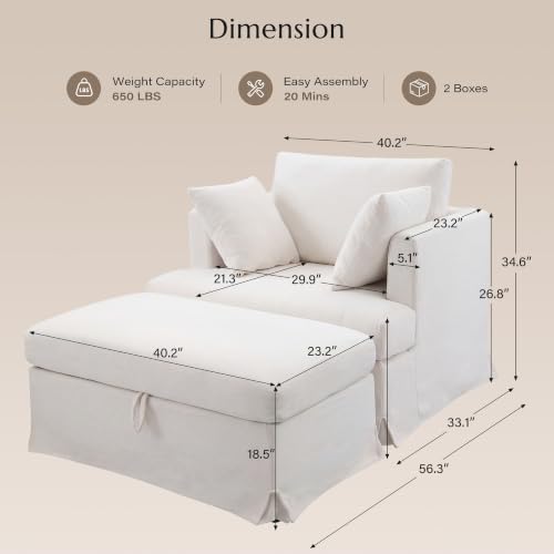 Coastal Accent Armchair with Storage Ottoman - Image 2
