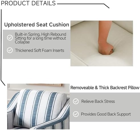 Swivel Accent Chair Set of 2, Stripe Armchair in Fabric - Image 7