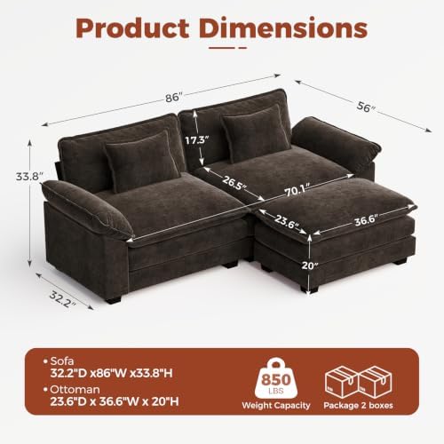 CDCASA 86" Modular Sectional Sofa, Comfy L-Shaped Cloud Couch - Image 2