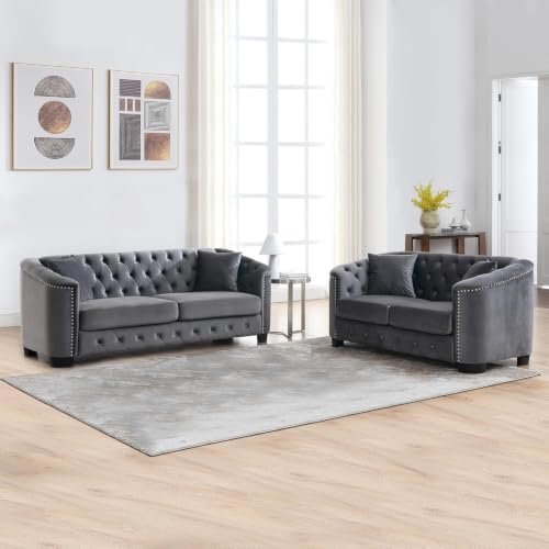 59" Modern Velvet Chesterfield Sofa - Image 6