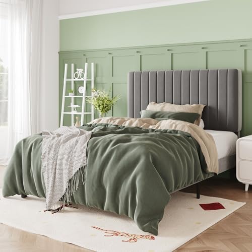 Allewie Twin Bed Frame, Velvet Upholstered Platform Bed by Allewie