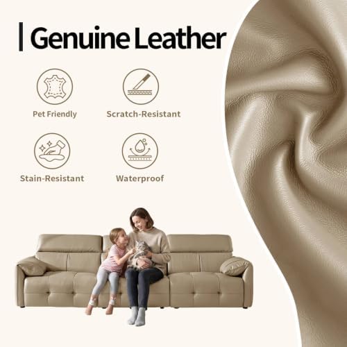 Modular Sectional Sofa 122", 3-Seater Genuine Leather Couch - Image 4