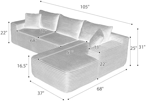 105-Inch L-Shaped Right Facing Corner Compressed Sofa Modular Sectional - Image 2