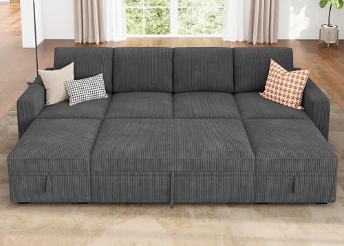 HONBAY Modular Sectional Sleeper Sofa Bed, Corduroy Pull Out Couch by HONBAY