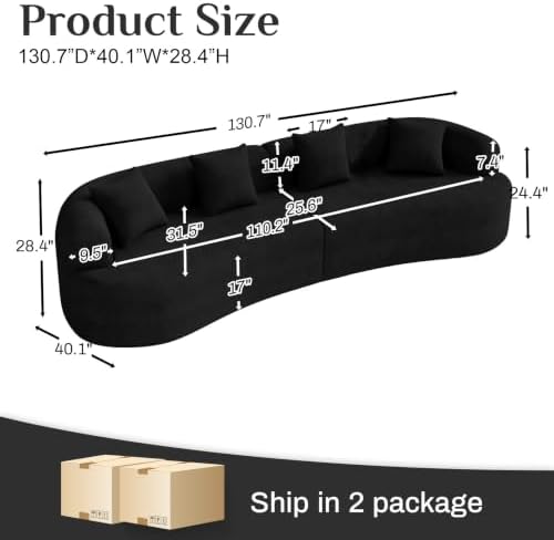 131" Oversized Sectional Sofa for Living Room, Modern Luxury Plush Chenille - Image 2