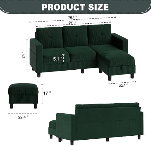 SUNLEI Convertible Sectional Sofa Couch, 3 Seat L-Shaped Sofa - Image 2