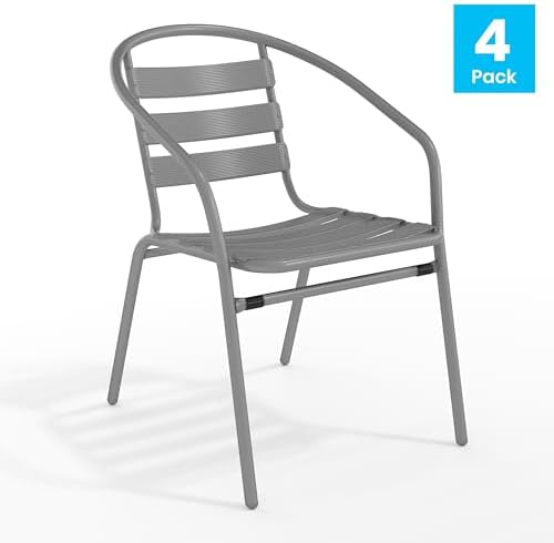 Flash Furniture Lila 4 Pack Silver Metal Restaurant Stack Chair - Image 4