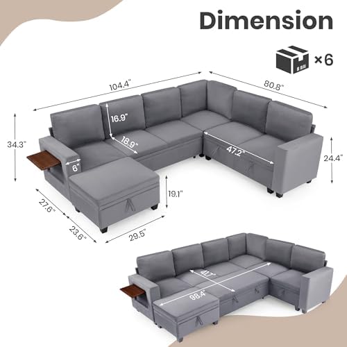 Modular Sectional Sofa with Pull Out Bed Sleeper Sofa L Shaped with Storage - Image 3