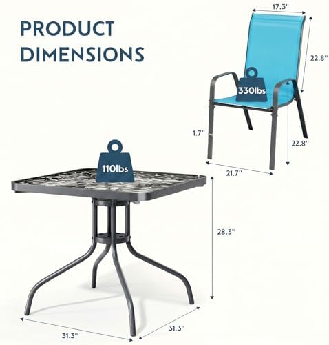 Arlopu 5 Pieces Outdoor Patio Dining Set, Glass Table and Textilene Chair - Image 2