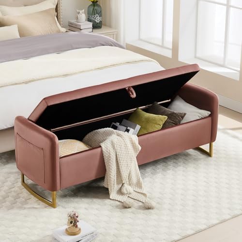 Storage Bench for Bedroom, 65 in End of Bed Storage Bench Rose Gold - Image 3