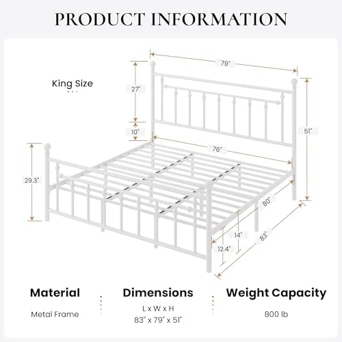 SHA CERLIN 14" King Size Metal Platform Bed Frame/Victorian Headboard and - Image 2