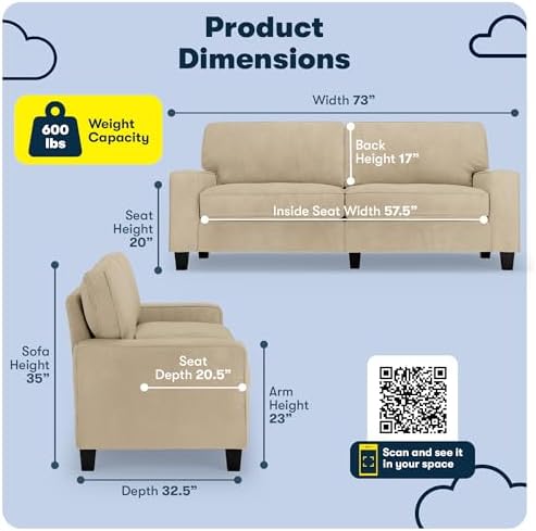 Serta Palisades 78" Track Arm Sofa, Easy Care Polyester, Soft Pillow Back - Image 2