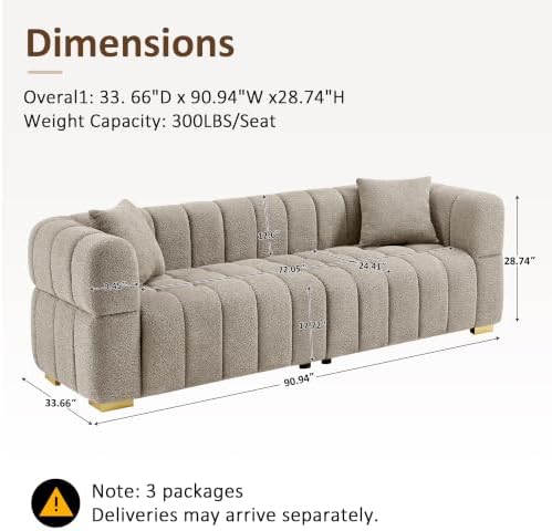 VANOMi 90.9" Boucle 3-Seater Deep Seat Sofa, Oversized Cloud Couch - Image 2