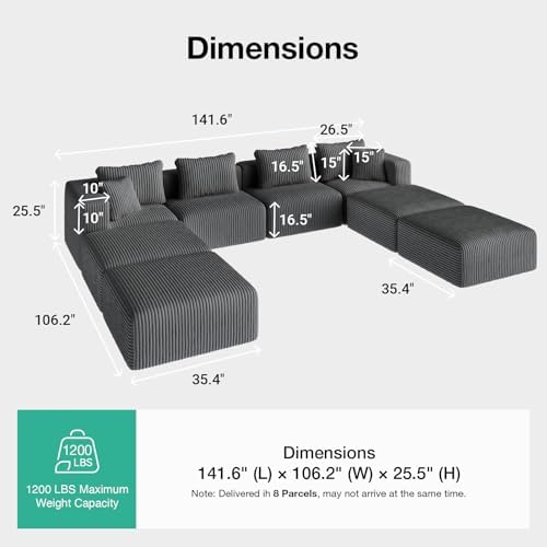 Novilla 141" Modular Sectional Sofa, U Shape Oversized Sectional Couch - Image 2