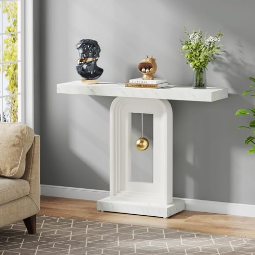 Tribesigns Modern Console Table, 40 Inches Faux Marble Sofa Table, Contemporary - Image 3