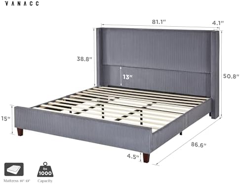 VanAcc King Size Corduroy Platform Bed Frame - Image 2