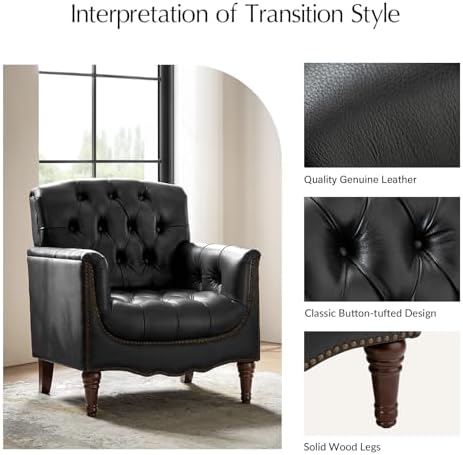 HULALA HOME Mid Century Modern Genuine Leather Accent Chair - Image 4