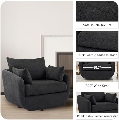 360° Swivel Accent Armchair, 39.3" Oversized, Dark Gray - Image 5