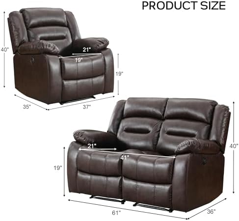 EBELLO Faux Leather Recliner Sofa Set, Includes 2 Power Reclining Chair and a - Image 2