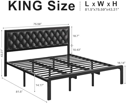 Fluest King Bed Frame with Headboard PU Leather Upholstered Bed Frame Platform - Image 2