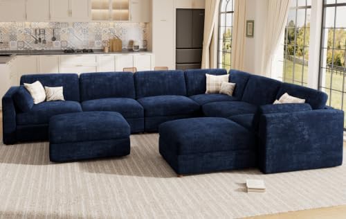 Oversized Modular Sectional Sofa U-Shaped Cloud Couches Blue - Image 4