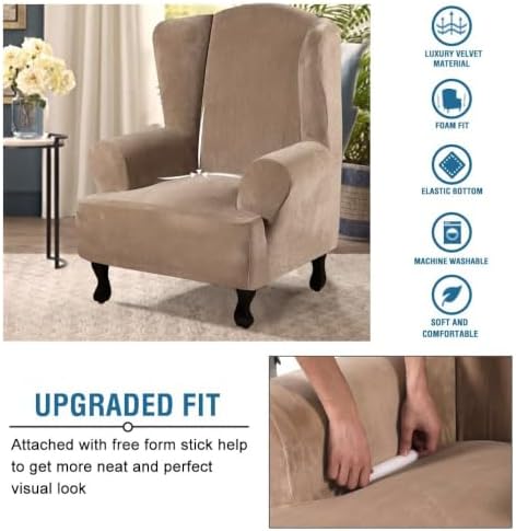 H.VERSAILTEX Wingback Chair Covers Velvet Plush Wing Chair Slipcover 1 Piece - Image 4